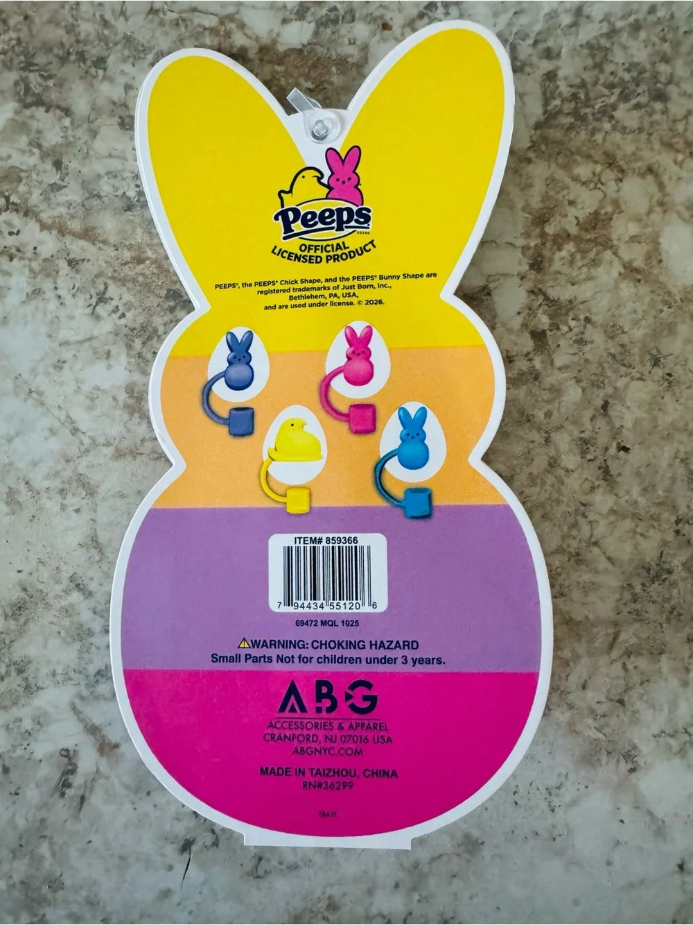 4-Pack Yellow, Purple, Pink & Blue Bunny & Chick Straw Toppers